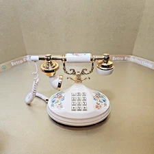 Vintage 1973 Empress Telephone Floral Gold Trim American Telecom Push Button 📞