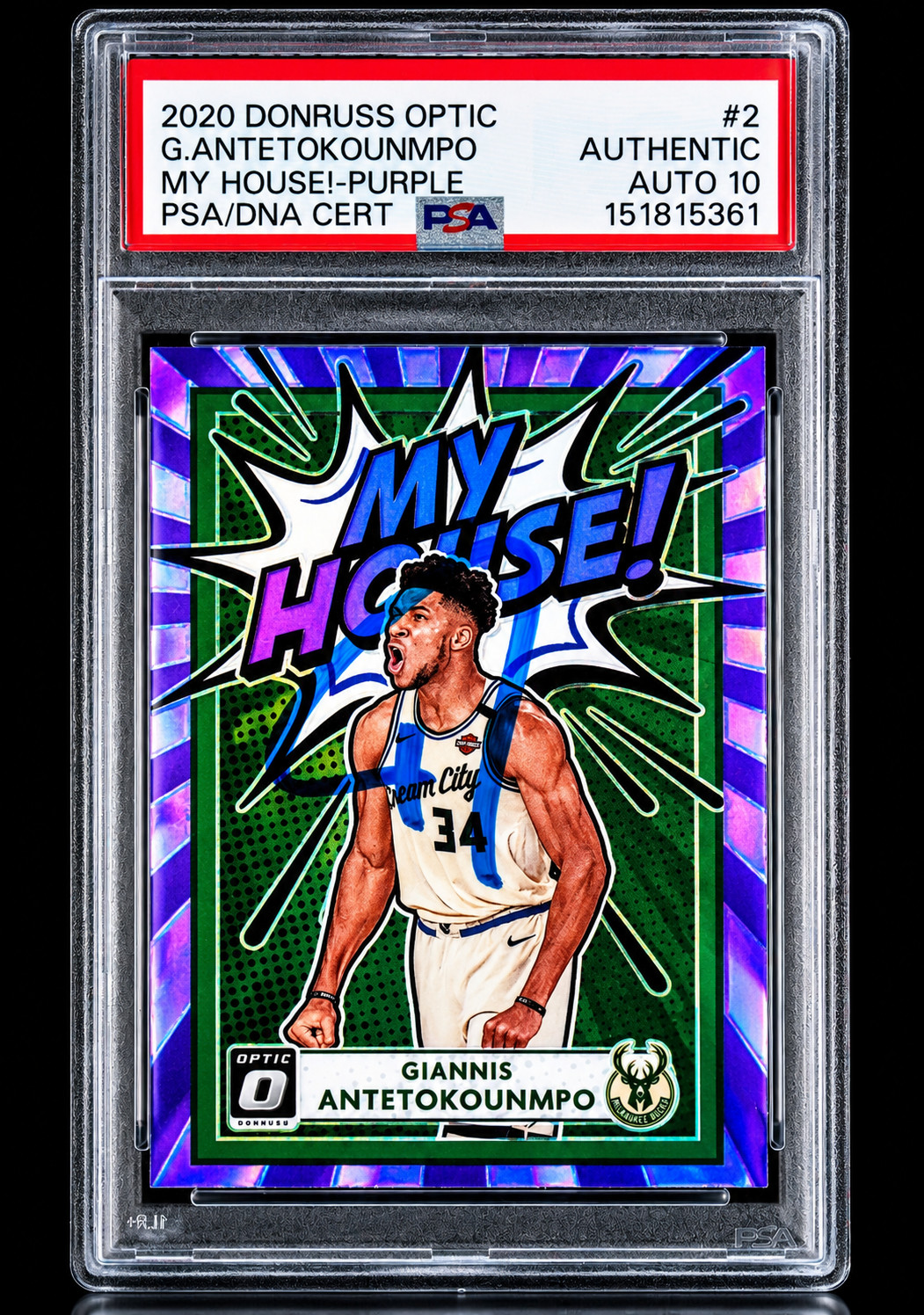 2020 OPTIC GIANNIS ANTETOKOUNMPO MY HOUSE PURPLE BLUE AUTO 10 PSA DNA🔥POP 1