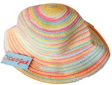 Cat and Jack Multi Colored Child Striped Sun Hat Fits 2T-5T Full Round Wide Brim