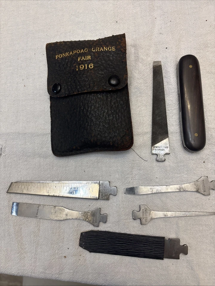 Vintage Knife 1916 German Multi Tool Kit in Leather Case. Edward Zinn German Co. - Image 2 of 4