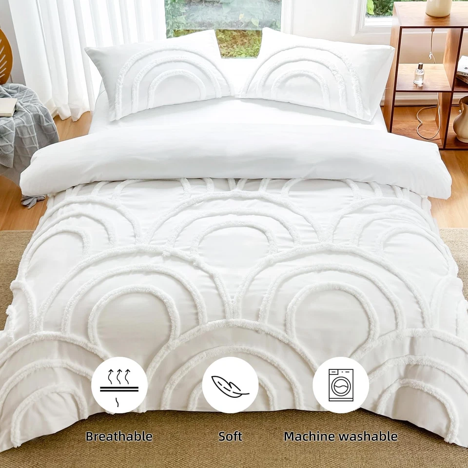 Juego de funda nórdica de microfibra lavada tamaño queen, diseño de arco acolchado 3 piezas cama... Foto 3 de 4