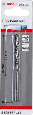 Bosch HSS PointTeq Propellerbohrer 4,8 mm Bohrmaschine Metall Stahl Kunststoff 2608577164