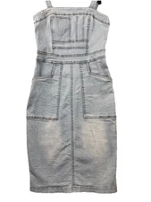 Krazy Denim Overall Dress Women’s S Light Wash Pocket Hustler Cotton Stretchy 