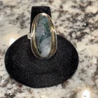 Vintage Sterling Silver Filigree Moss Agate Statement Ring sz 8
