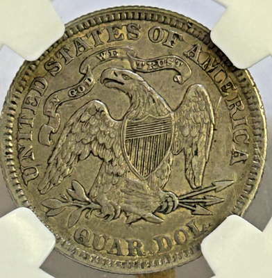 1876 Silver Seated Liberty Quarter XF45 Details NGC, Neat Old Coin