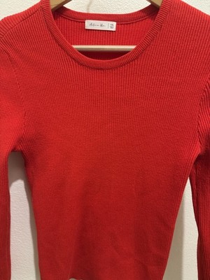 Active Usa Red Ribbed Knit Crew Neck Pullover Sweater 1XL Long Sleeve Women