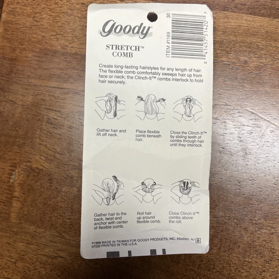 Clip de peine elástico vintage Goody Fashion plástico rojo 1989 años 80 cabello #1189 Foto 2 de 2