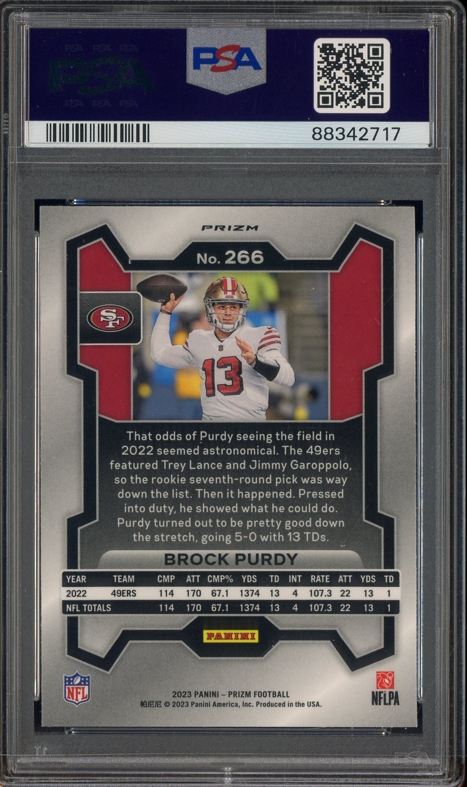 2023 Panini Orange Disco Prizm #266 Brock Purdy San Francisco 49ers PSA 10 view 2
