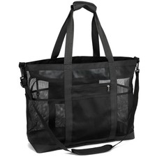 Mesh Beach Bag Family - XL Crossbody Tote Bag with Zipper for Beach, Black