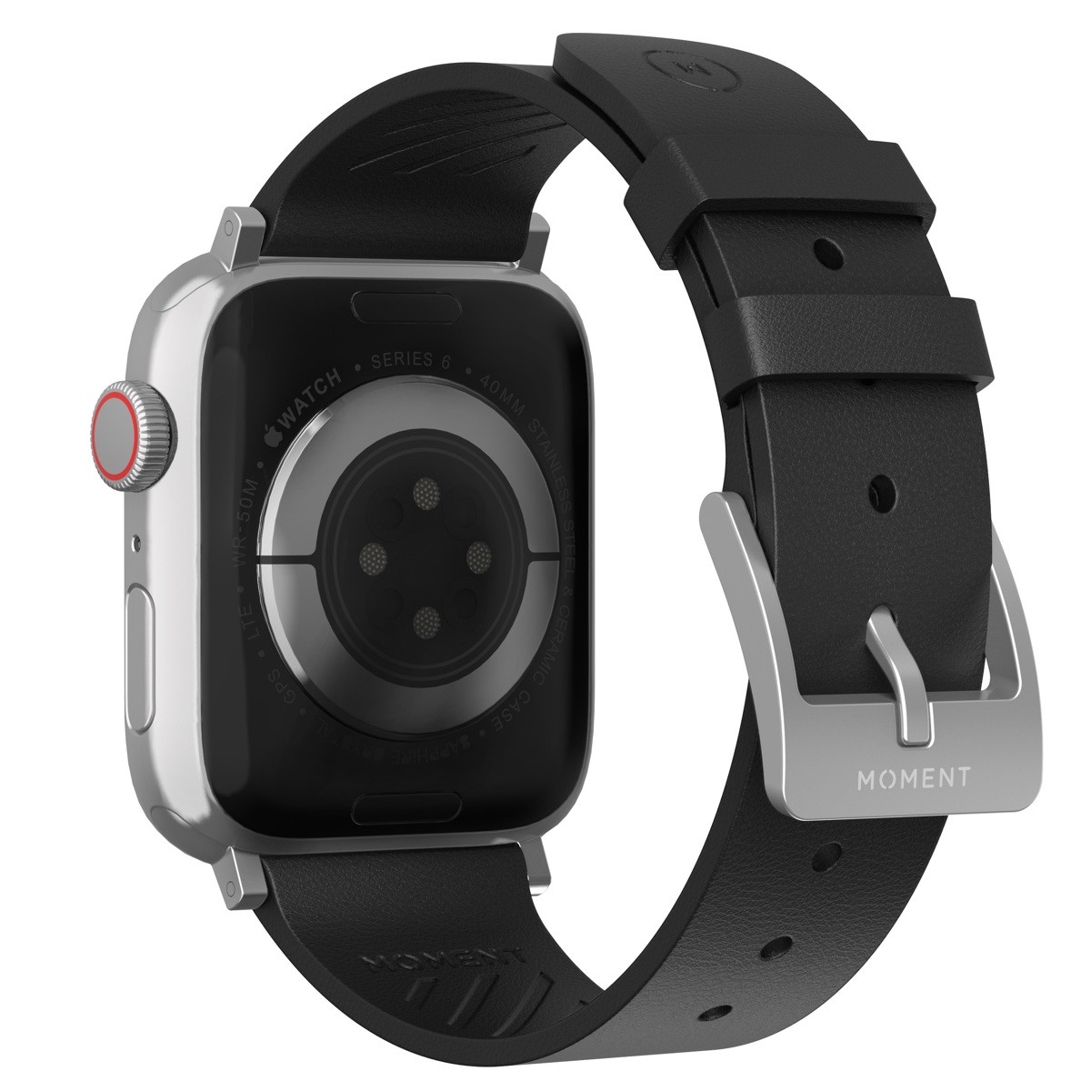 Тонкий кожаный ремешок Moment для Apple Watch 38/40/41 мм, черный #320-036