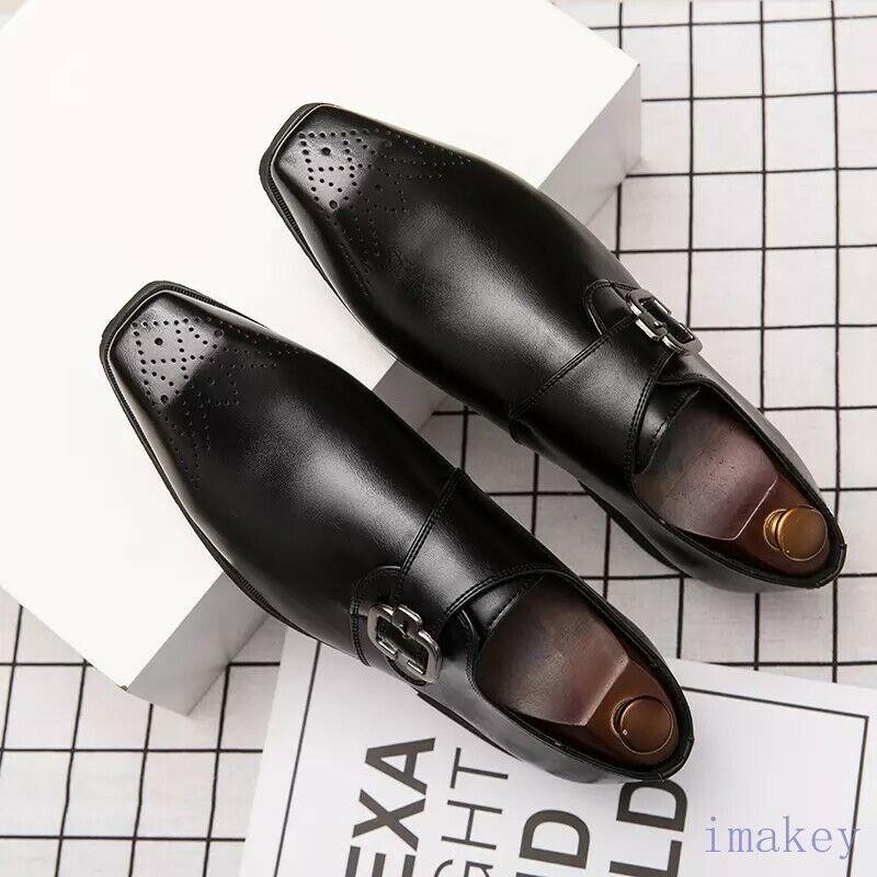 SAOLA Scarpe uomo eleganti formali business slip on punta quadrata fibbia taglie forti