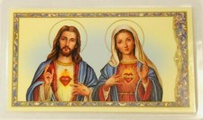 Sacred Heart of Jesus & Immaculate Heart of Mary Laminated Holy Card w/Prayer 