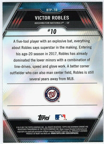 VICTOR ROBLES - 2017 BOWMAN CHROME SCOUTS TOP 100 PROSPECTS REFRACTOR RC - Picture 2 of 2