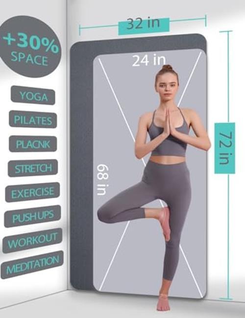 Extra Wide 72x32 Inch Non-Slip Double-Sided Thick 7mm Yoga Mat