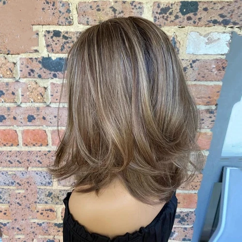 Highlight Aschblond mit braun gefärbter 13x4 Lace Front Perücke Echthaar - Bild 1 von 11