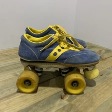 Spot-Bilt Jogger Roller Skates Sure-Grip Blue Yellow Suede size 5 SAUCONY