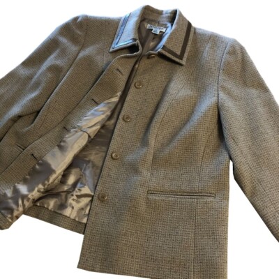 vtg PENDLETON Virgin Wool/Lambswool/Silk Tweed Jacket 14W Leather Trim 80s