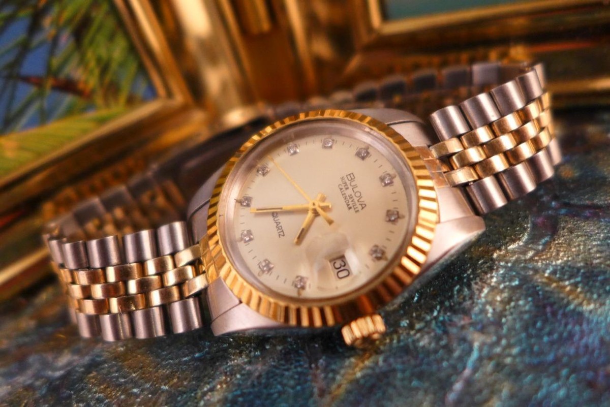 Classic 27mm Bulova Stainless Steel with Gold Plate Date 