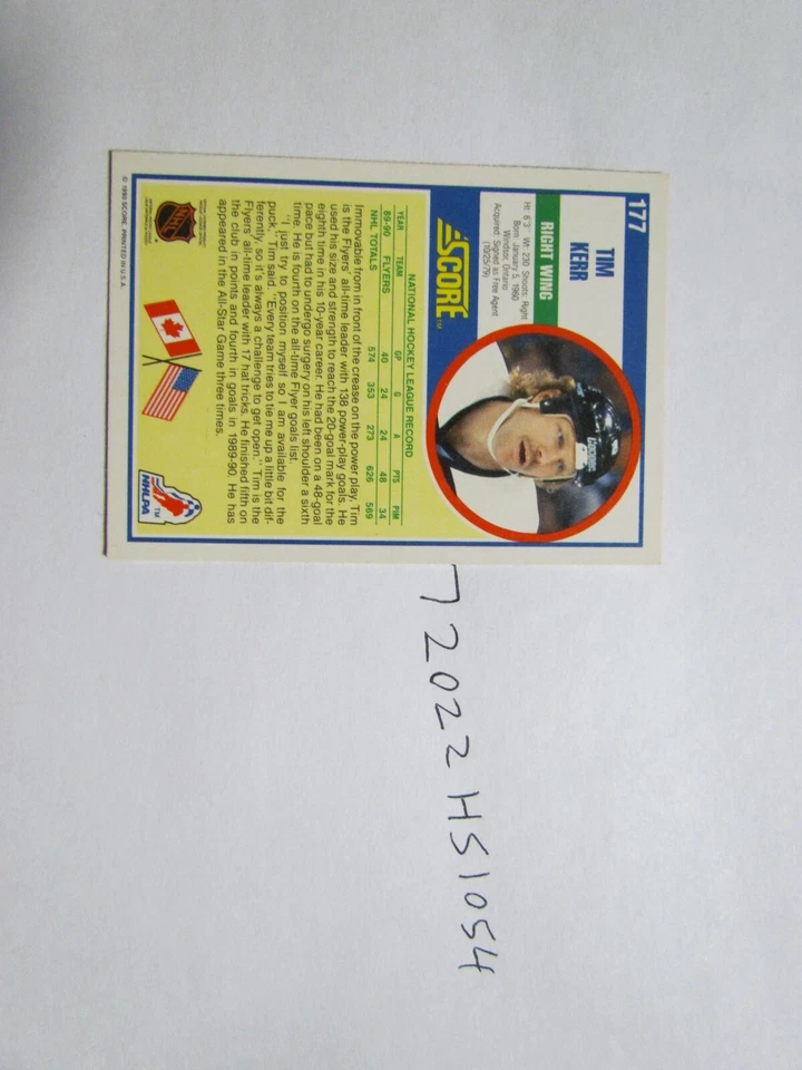 1990 1991 Score Tim Kerr signed Hockey Card - Image 2 of 2