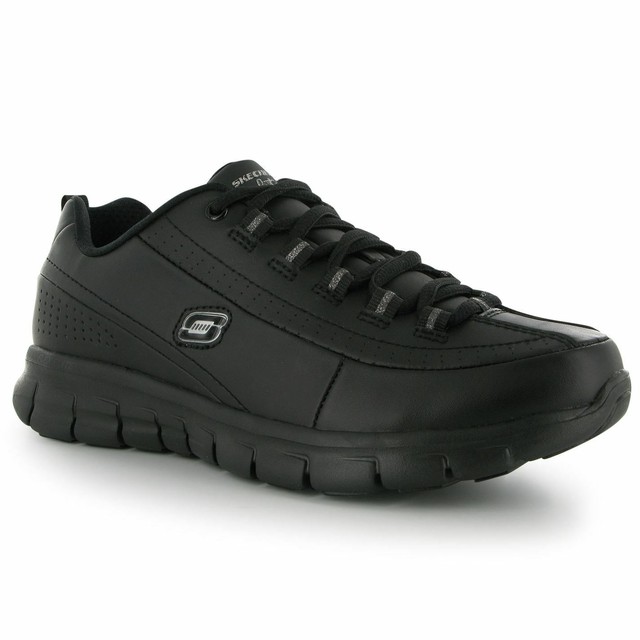 ladies black leather skechers