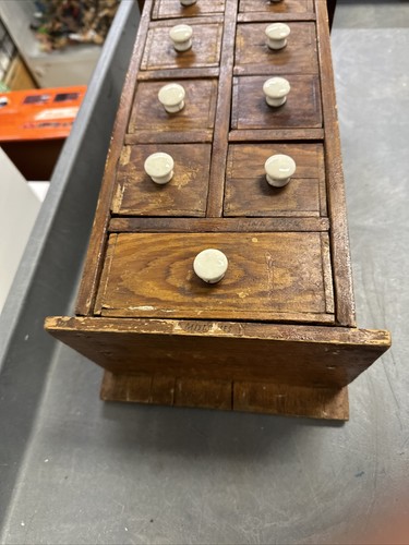 Antique 9 Drawer Solid Wood Kitchen Spice Cabinet Wall Hanging - Picture 6 of 10