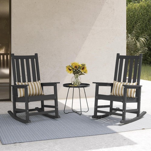 2PCS Outdoor Rocking Chair HDPE Rocking Chair with Widened Seat and High Back