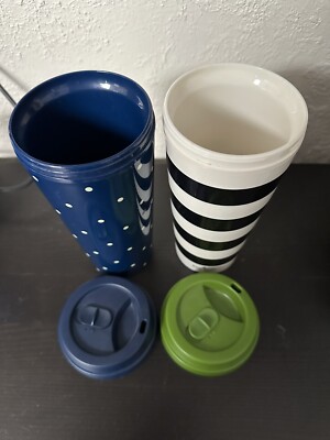 KATE SPADE NY TUMBLR LOT OF 2 Navy POLKA DOT Black Stripe  display picture 2