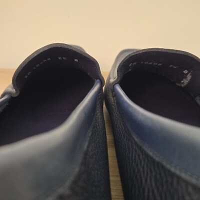 New Salvatore Ferragamo Navy Blue Leather Slip On Loafers  display picture 2