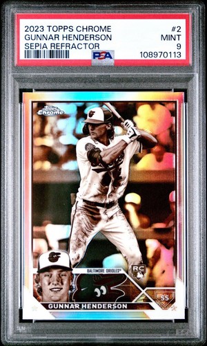 2023 Topps Chrome Gunnar Henderson Rookie Sepia Refractor PSA 9 Mint Orioles - 第 1/2 張圖片