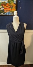 Elie Tahari Sleeveless Black Wrap V-Neck Dress Silk Blend Sz Medium M