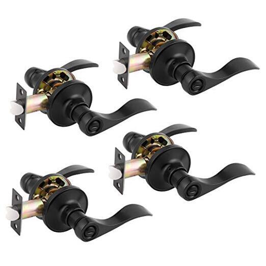 Bed Bath Door Levers Wave/Drop Handles in Matte Interior Privacy 4Pack Black
