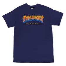 Thrasher Magazine GODZILLA BURST LOGO Skateboard T Shirt NAVY BLUE