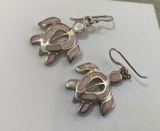 Sterling Silver Pink Enamel Turtle Earrings Pierced New