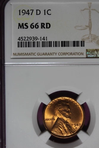 1947 D- NGC 1C MS66RD LINCOLN WHEAT CENT #B45887