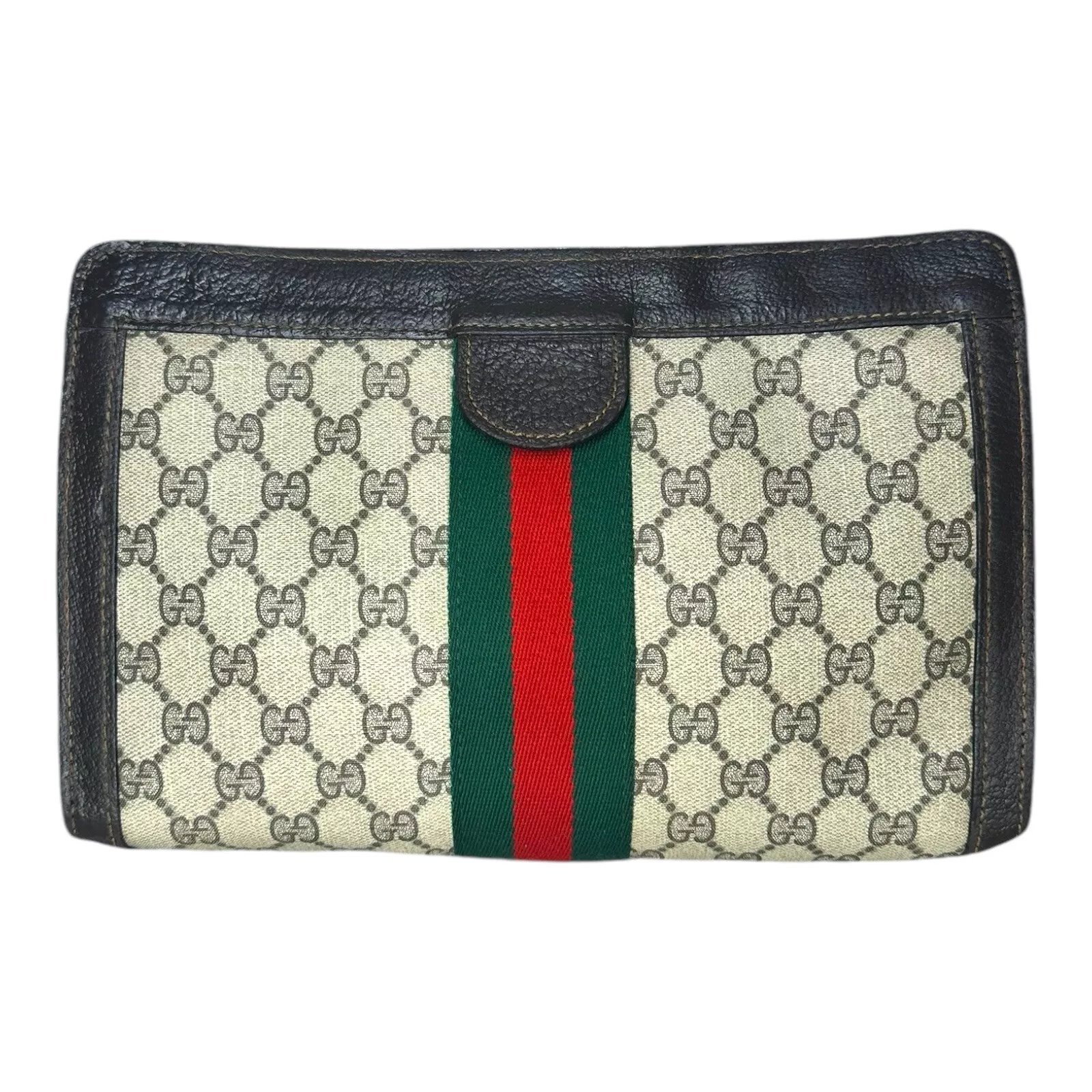 Gucci Vintage Pochette Pochette Pochette Sherry Line GG PVC Beige Authentique