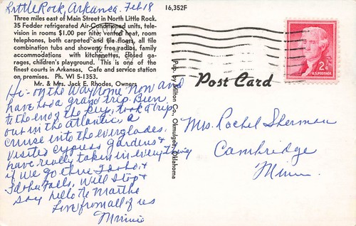 LITTLE ROCK AR ARKANSAS RHODES MOTEL AÑOS 50 POSTAL VINTAGE CARRETERA 092324 T - Imagen 2 de 2