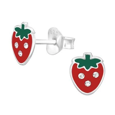 Erdbeere Kinder Ohrringe 925 Silber für Mädchen Ohrstecker Schmuck Geschenk - Bild 1 von 4