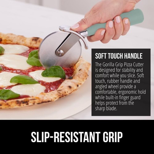Rueda cortadora de pizza con agarre - Hoja de acero inoxidable de 9", protector para pulgar, mango antideslizante - Imagen 13 de 30