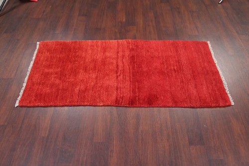 Solid Red Wool Hand-knotted Gabbeh Shiiraaz Accent Rug Runner 3x6 Modern Carpet - Picture 11 of 17