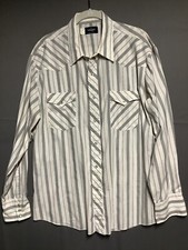 Vtg Wrangler Mens Size XL Shirt Cowboy Pearl Snap Western Gray Stripe Made Korea