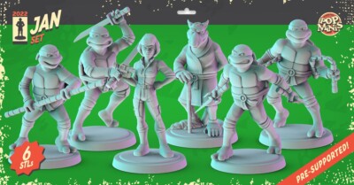 popminis teenage mutant ninja turtles 3D printed miniature set Leonardo Raphael