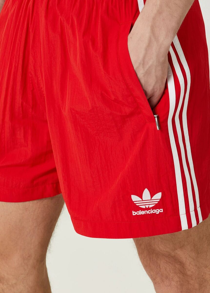 BALENCIAGA X ADIDAS red white tech nylon tracksuit shorts 34 BALENCIAGA X ADIDAS red white tech nylon tracksuit shorts 34
