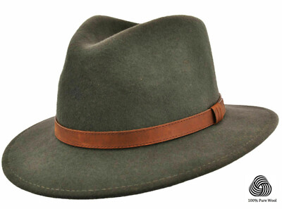   HERREN KNAUTSCHBARER FILZ FEDORA HUT 100% FILZWOLLE ELEGANTER HUT LEDERBAND 