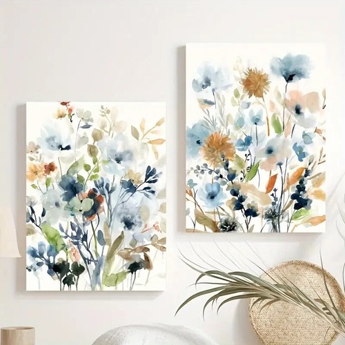 2pcs Set, Watercolor Floral Botanical Wall Art Canvas Unframed - Picture 3 of 6