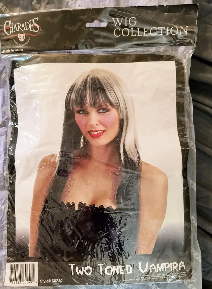 Charades двухцветный вампирский черно-белый длинный парик для косплея на Хэллоуин один размер - Изображение 2 из 4