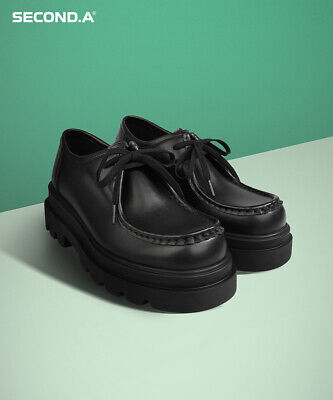 Firenze Atelier Men's Black Leather Wallabee Moc Toe Derby Chunky