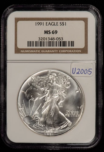 1991 1 oz American Silver Eagle - PQ Example - Brown Label NGC MS 69 - SKU-U2005