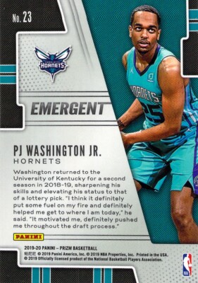 PJ Washington Jr RC 2019-20 Panini Prizm Emergent Insert Rookie