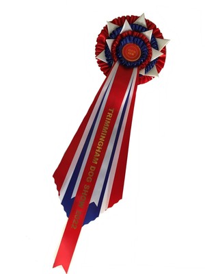 Large 4 tier rosette, ribbon award + points. Best satin ribbon. Personalised