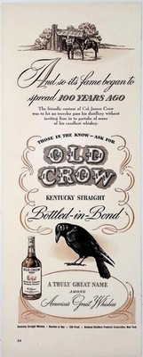 Vintage 1946 Print Ad Old Crow Kentucky Straight Bourbon Whiskey Black Bird